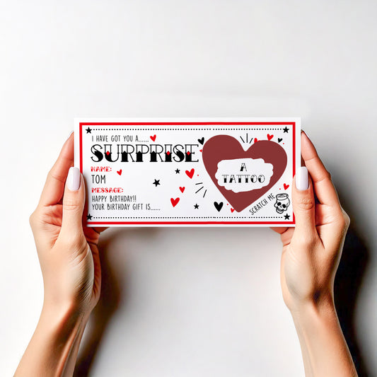 Personalised Tattoo Scratch Off Card, Surprise Tattoo Gift Reveal, Tattoo Voucher, Birthday Scratch Card, Tattoo Appointment Gift