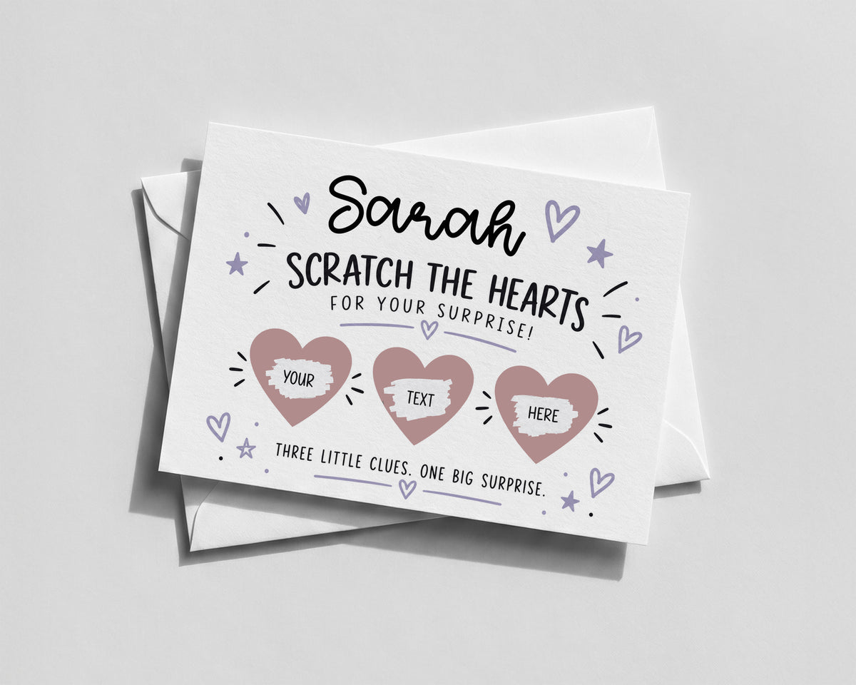 Personalised Scratch Off Surprise Card 3 Heart Reveal Birthday Experience Gift